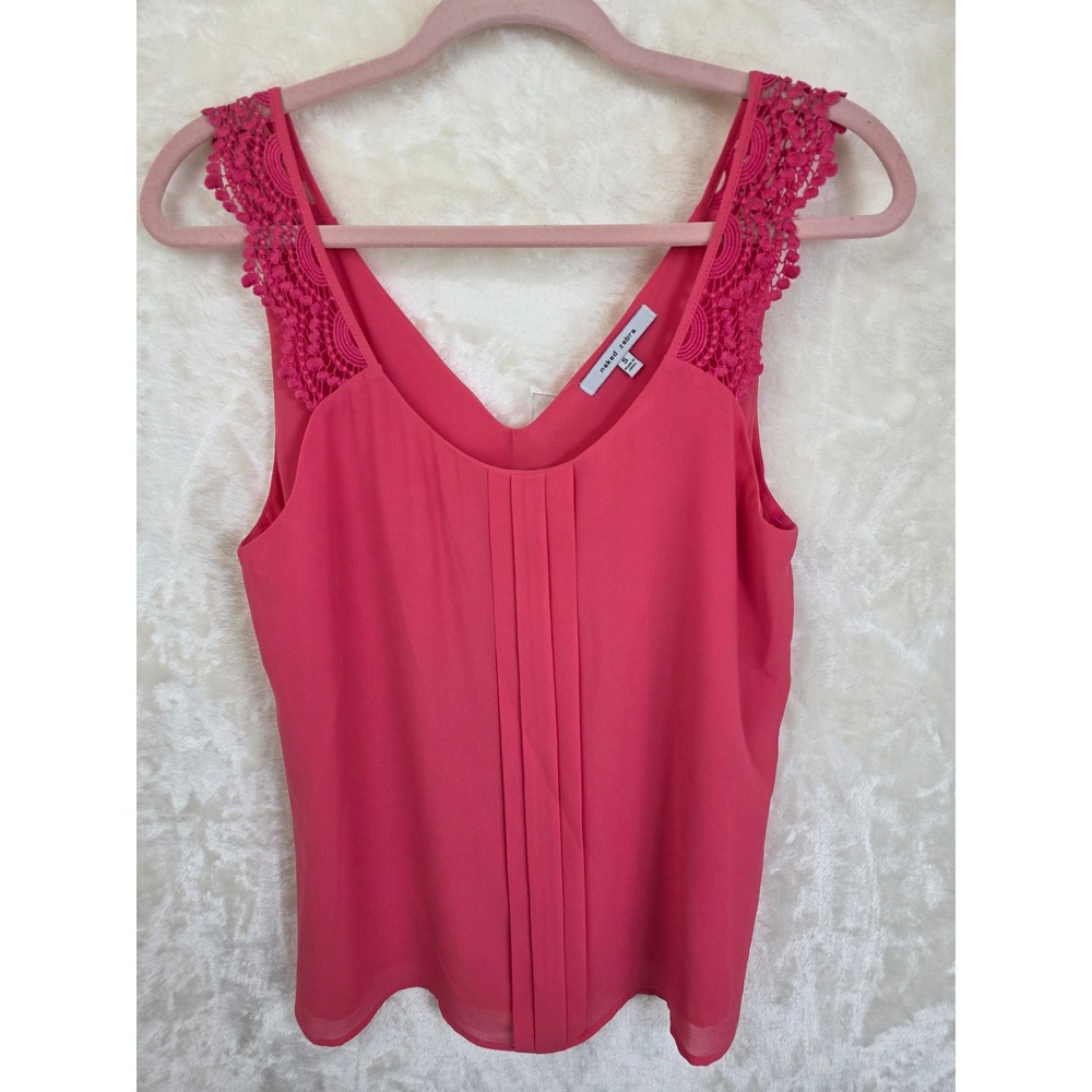 Naked Zebra Pink Crochet Lace Strap Pleated V-Neck Blouse QT7893 Mens S